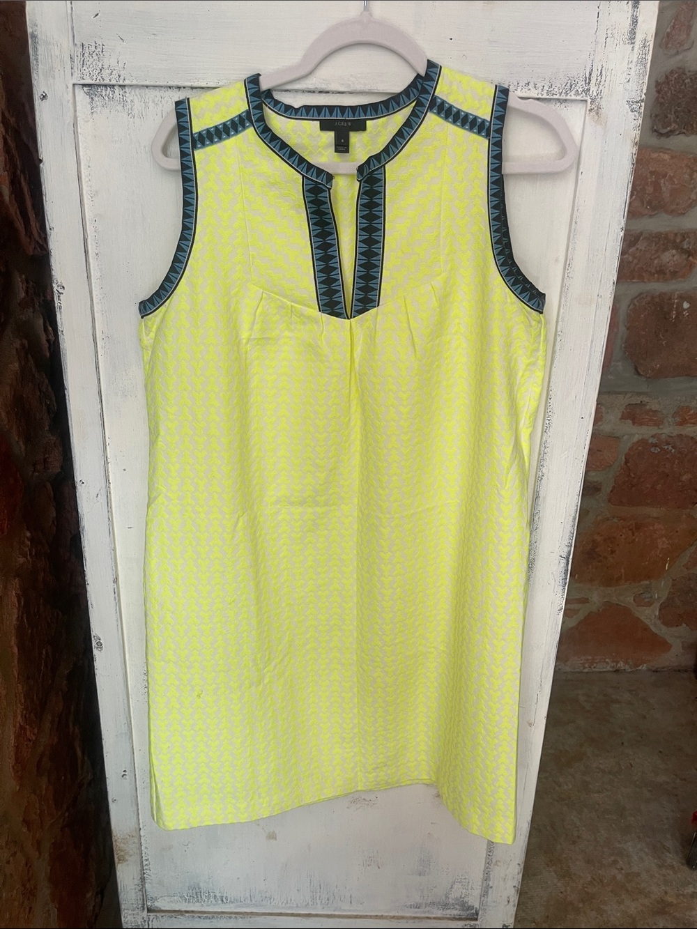 J. Crew sleeveless Neon Yellow Shift Dress with Navy Trim
